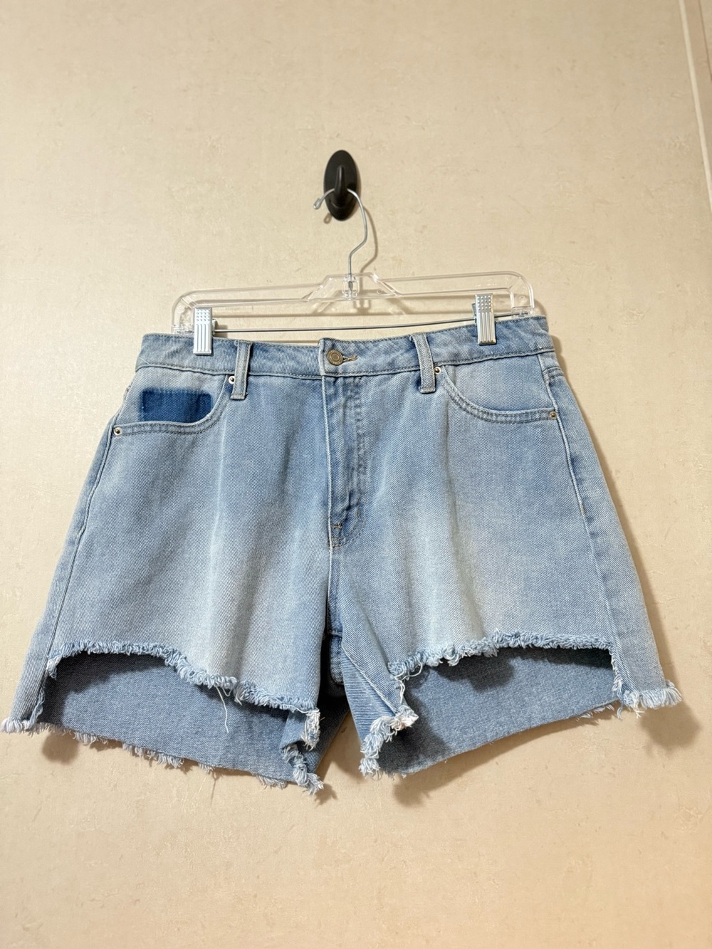 High Waisted Light Wash Denim Cutoff Shorts Size 10 Distressed Frayed Hem